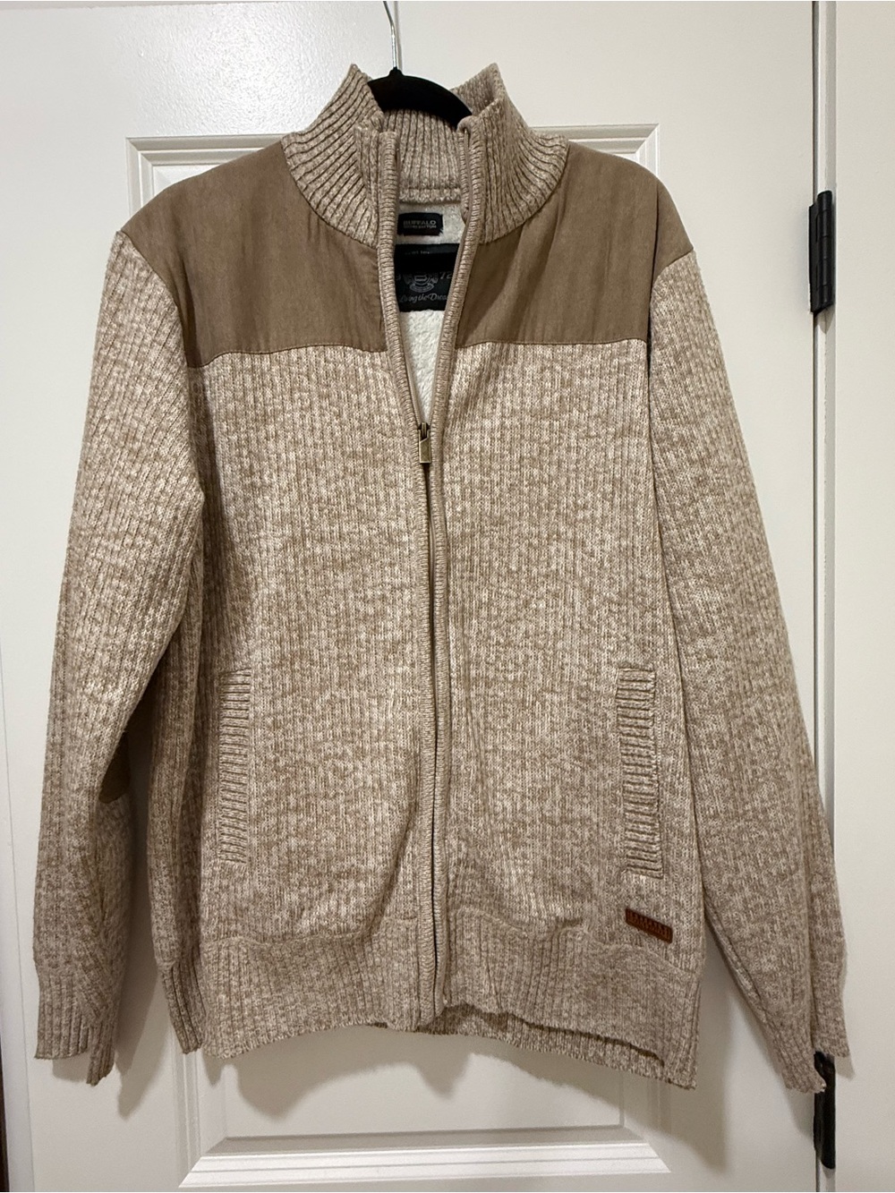 Buffalo David Bitton Men's Zip-Up Sweater Jacket in Beige and Tan